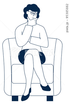 Young woman in glasses sit on armchair and thinking 95385882