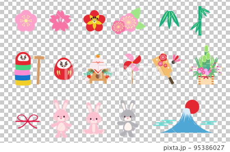 Set of New Year material and rabbit icon material Set of New Year material and rabbit icon material 95386027