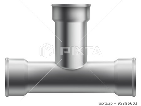 Tee pipe mockup. Metal plumbing realistic tube 95386603