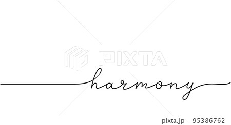 Harmony word - continuous one line with word. Minimalistic drawing of phrase illustration. Harmony word - continuous one line with word. Minimalistic drawing of phrase illustration. 95386762