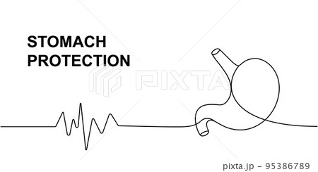 Human stomach with heart pulse one line continuous drawing. Human organ continuous one line illustration. Vector minimalist linear illustration. 95386789