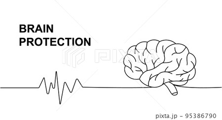 Human brain with heart pulse one line continuous drawing. Human organ continuous one line illustration. Vector minimalist linear illustration. 95386790