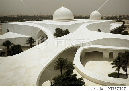 Aerial View of a Modern Marble Mosque 95387507