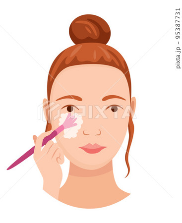 Face skin care. Facial cleaning procedure. Girl cares about her face. Skin care routine, simple woman face facial procedures banner Face skin care. Facial cleaning procedure. Girl cares about her face. Skin care routine, simple woman face facial procedures banner 95387731