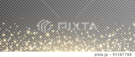 Glitter golden stars and light frame. Sparkle gold bokeh. Twinkle fairy bulb. Shine luxury background. Christmas Holiday glow particle. Magic star effect. Festive party design. Vector illustration 95387788
