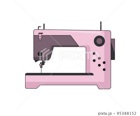 Sewing machine. Retro design form of tool for sewing. Colorful equipment of dressmaker. Vector illustration in flat style 95388152