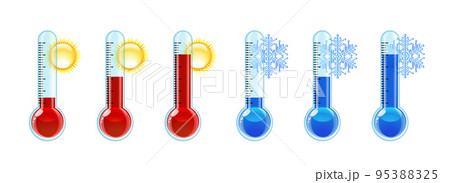 Set of three transparent thermometers with different levels. Set of three transparent thermometers with different levels. 95388325