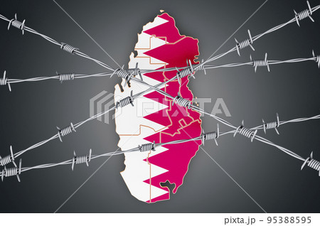Map of Qatar with barbed wire, 3D rendering 95388595