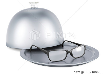 Restaurant cloche with eyeglasses, 3D rendering 95388606
