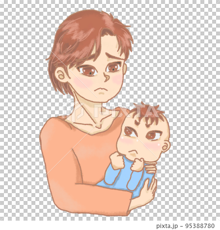 Baby in light blue clothes is in a bad mood 95388780