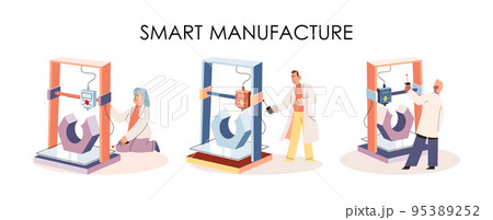 Manufacturing process at automated production industry. Scientist creates robot. Smart industry Manufacturing process at automated production industry. Scientist creates robot. Smart industry 95389252