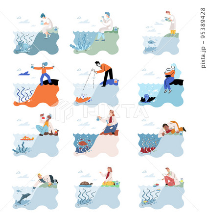 Observation of marine life in wild in order to protect them, study of living conditions of animals 95389428