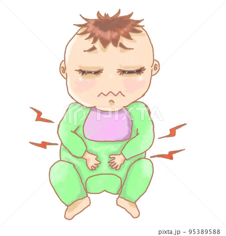 赤ちゃんトラブル　腹痛　緑の服 95389588