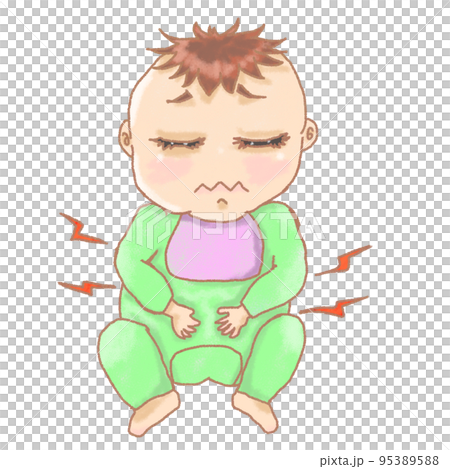 赤ちゃんトラブル　腹痛　緑の服 95389588