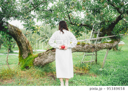 りんごと白いワンピースの女性 りんごと白いワンピースの女性 95389658