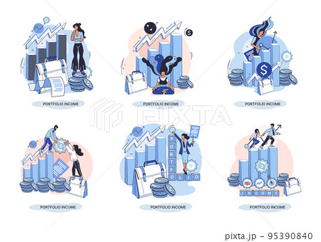 Investment portfolio with dollars or currency, buy or sell trading, market exchange value concept 95390840