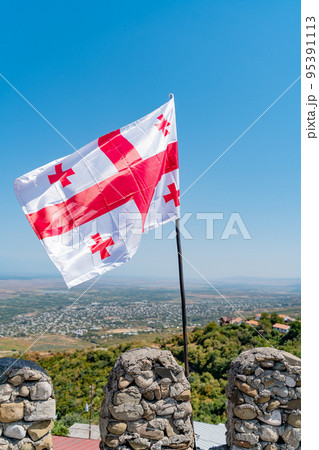 Flag Georgian white sky background Developing blue Flag Georgian white sky background Developing blue 95391113