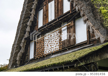 秋を迎えた飛騨の里（雨天） 95391456