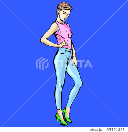 Fashion woman. Female model. Hand drawn fashion lady. Sketch Fashion woman. Female model. Hand drawn fashion lady. Sketch 95391803
