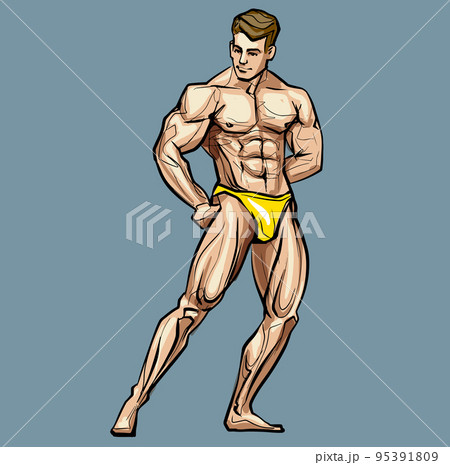 Bodybuilder muscle man, fitness posing. Colored, Isolated, Hand Drawing Vector Illustration Image Bodybuilder muscle man, fitness posing. Colored, Isolated, Hand Drawing Vector Illustration Image 95391809