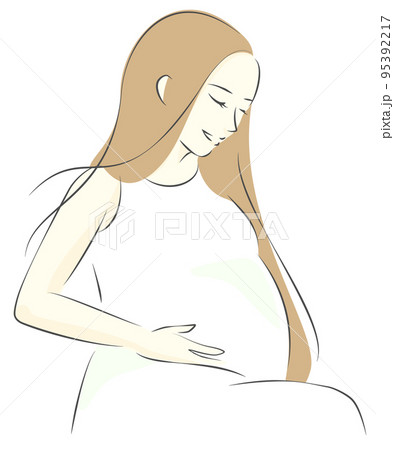 微笑みお腹をなでる、座る妊婦女性 微笑みお腹をなでる、座る妊婦女性 95392217