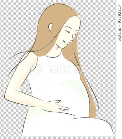 微笑みお腹をなでる、座る妊婦女性 微笑みお腹をなでる、座る妊婦女性 95392217