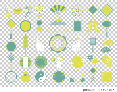 Chinese New Year icon set of rabbit and Chinese style frame 95392507
