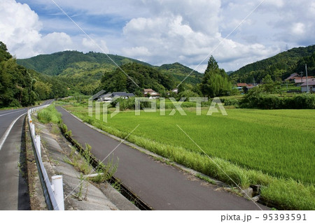 初秋(9月)の田舎道(空と山とアスファルト道路) 初秋(9月)の田舎道(空と山とアスファルト道路) 95393591