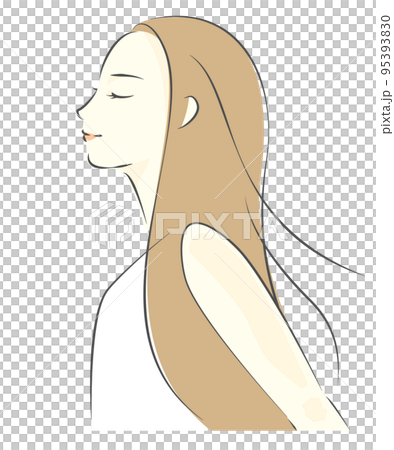 一個女人感受風,抬頭深呼吸的插圖 一個女人感受風,抬頭深呼吸的插圖 95393830