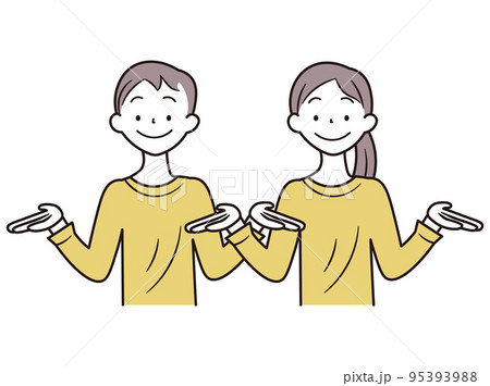 疑問に思うアジア人の男性と女性のイラスト素材 疑問に思うアジア人の男性と女性のイラスト素材 95393988