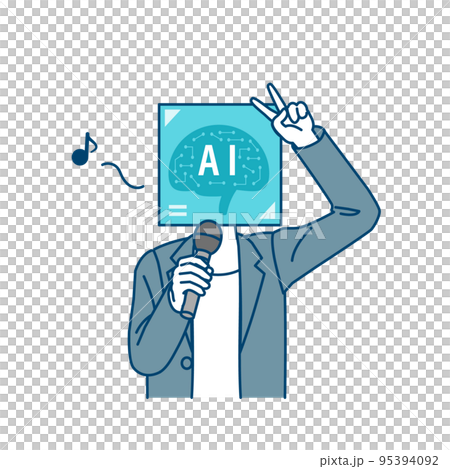 AIが音楽の作詞と作曲をする擬人化イメージイラスト AIが音楽の作詞と作曲をする擬人化イメージイラスト 95394092