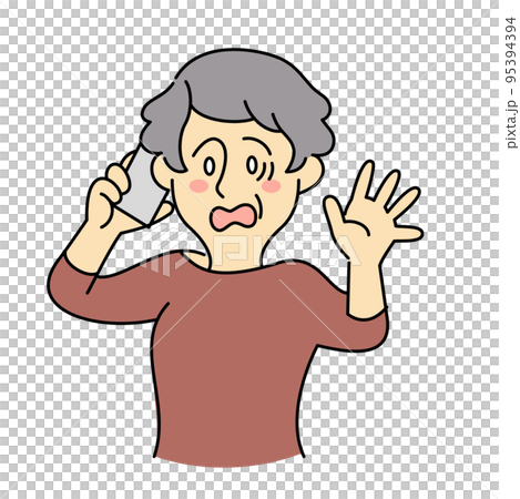 Elderly woman explaining the situation with a panicked smartphone 95394394