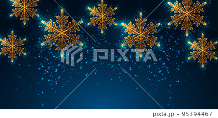 Merry Christmas digital banner with glowing gold snowflakes and space for text on blue background Merry Christmas digital banner with glowing gold snowflakes and space for text on blue background 95394467