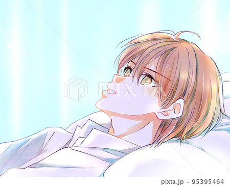 仰向けで横になっている男性　カーテン 95395464