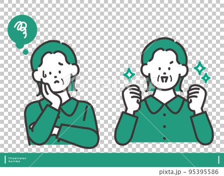 A woman with a troubled face and a nice pose vector illustration material Positive and negative facial expression set 95395586