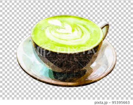 Realistic illustration material of hot matcha latte Realistic illustration material of hot matcha latte 95395663