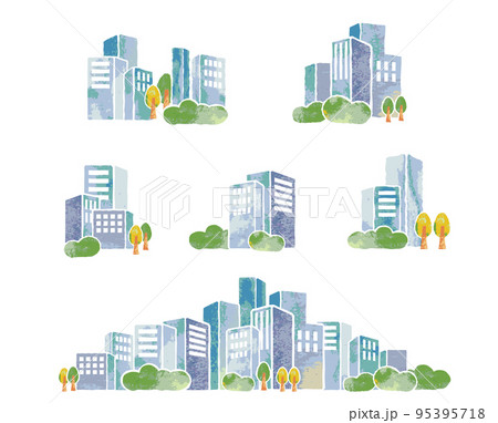 水彩タッチの冬の都市ビル景観イラスト 95395718