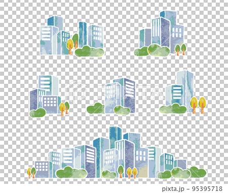 水彩タッチの冬の都市ビル景観イラスト 95395718