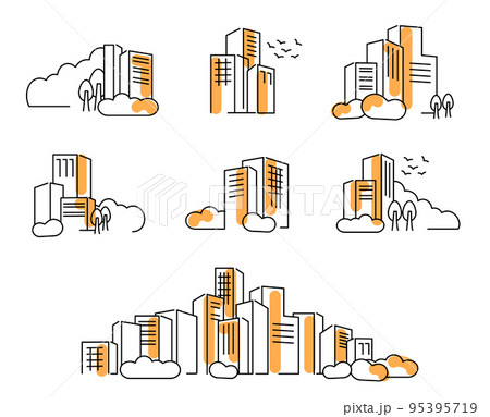 フラットな線画イメージ　秋の都市の景観イラスト 95395719