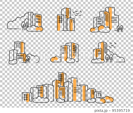 フラットな線画イメージ　秋の都市の景観イラスト 95395719
