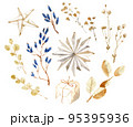 Watercolor collection, Christmas decorative elements. Winter holiday decorations. New Year illustration. Traditional floral objects. Greeting card. 95395936