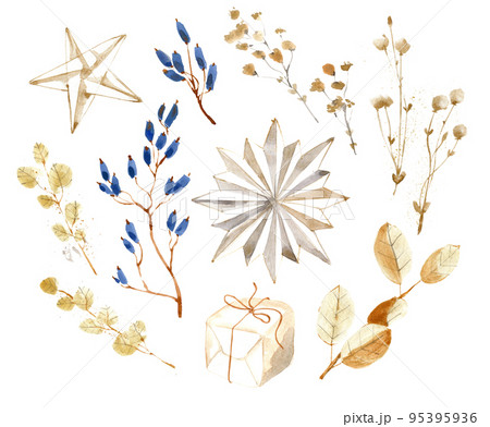 Watercolor collection, Christmas decorative elements. Winter holiday decorations. New Year illustration. Traditional floral objects. Greeting card. Watercolor collection, Christmas decorative elements. Winter holiday decorations. New Year illustration. Traditional floral objects. Greeting card. 95395936