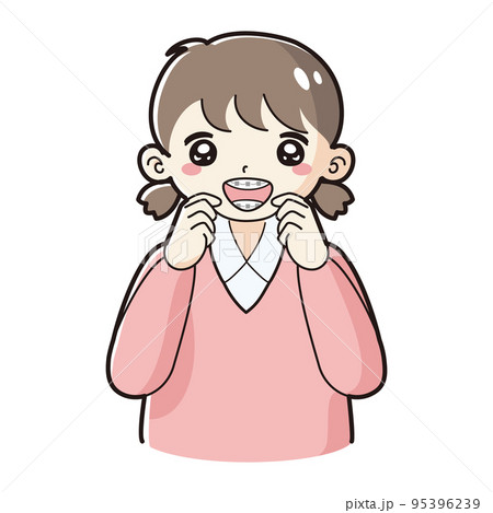 歯科矯正のワイヤーを装着した子どものイラスト 95396239