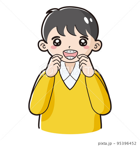 歯科矯正のワイヤーを装着した子どものイラスト 95396452