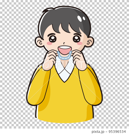 Illustration of a child with an orthodontic mouthpiece Illustration of a child with an orthodontic mouthpiece 95396534