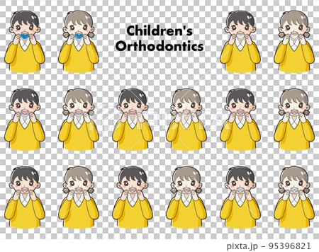 Illustration set of children's orthodontic appliances 95396821