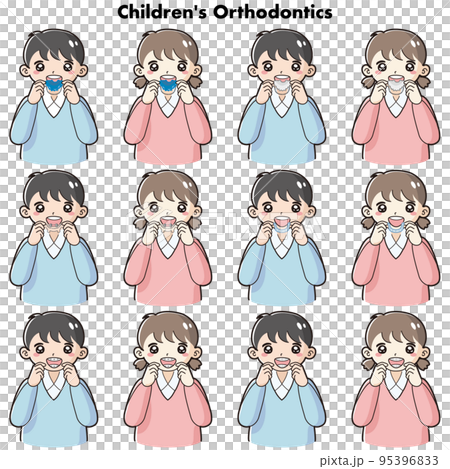 Illustration set of children's orthodontic appliances Illustration set of children's orthodontic appliances 95396833