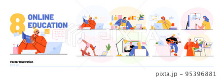 Online education, people study on Internet courses 95396881