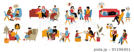 Mental therapy, health, psychotherapy session set 95396901