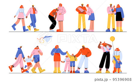 Happy family relations and kid growth stages set 95396908